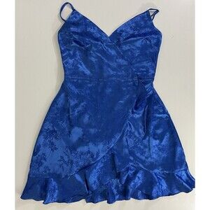 Lulus Women’s Florals Royal Blue Satin Floral Jacquard Coquette Wrap Top Sz XS